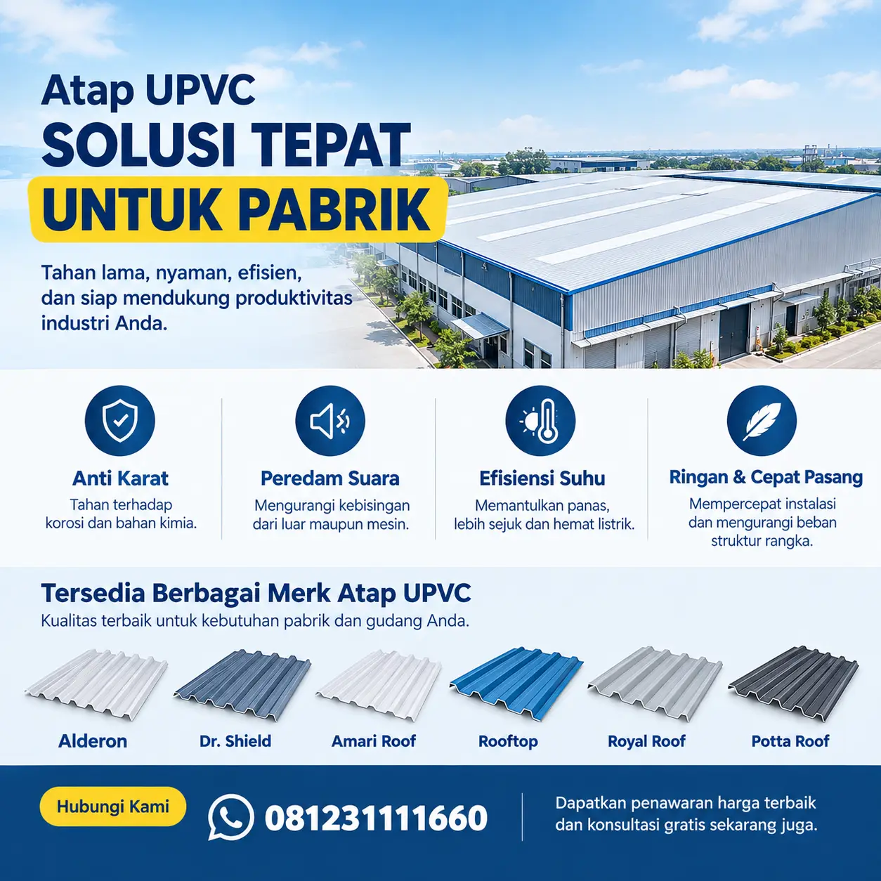 Distributor Atap UPVC untuk Pabrik Solusi Atap Anti-Karat & Anti-Bising Terlengkap